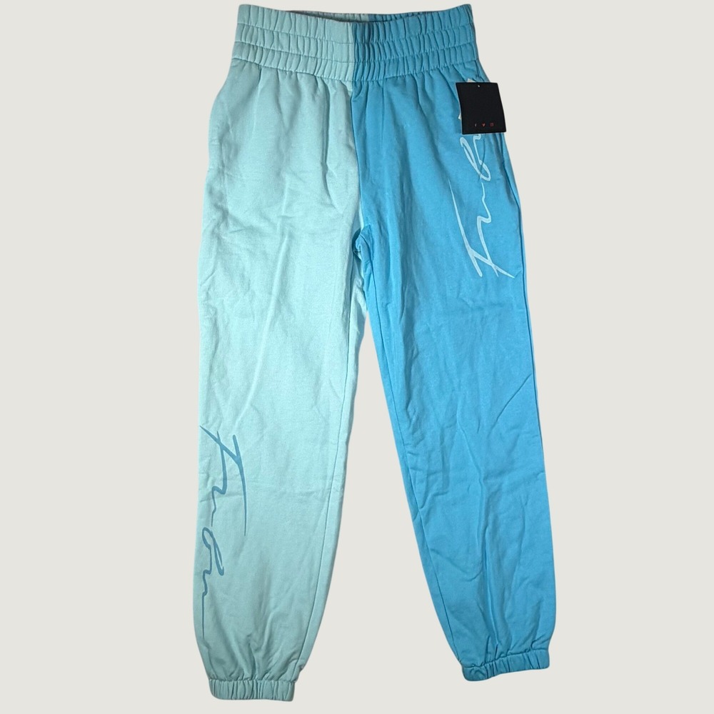 NWT FUBU Joggers Womens Medium 7-9 Two Tone Blue Colorblock Sweatpants Logo